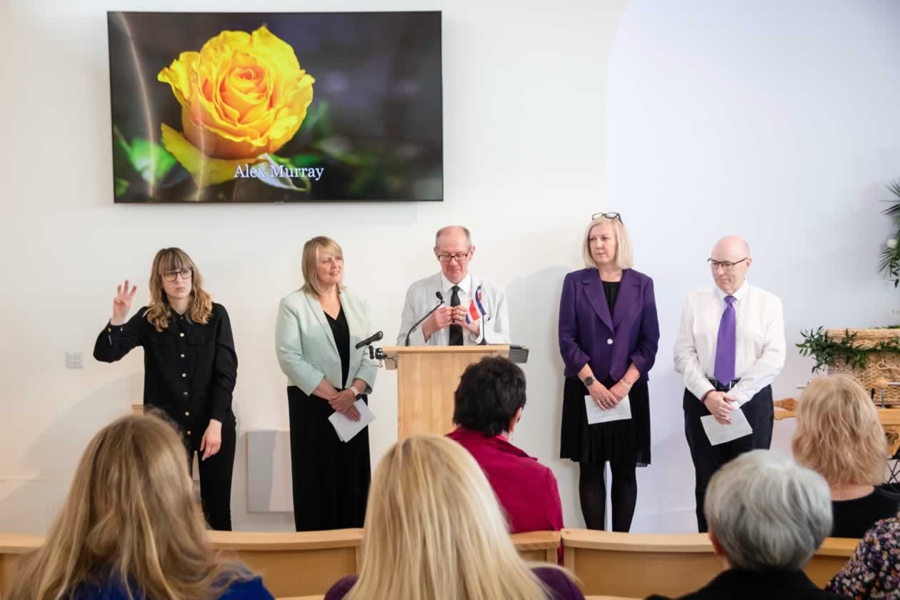 celebrants at a funeral in brewsterwells crematorium